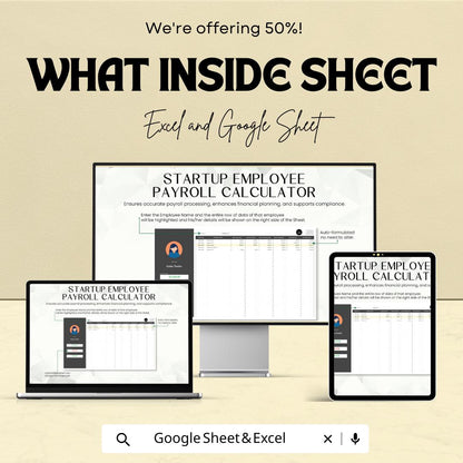 Startup Employee Payroll Calculator Template | Excel and Google Sheets | Small Business Payroll, Salary & Wage Calculator Spreadsheet