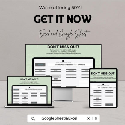Startup Business Process Mapping Template | Excel & Google Sheets | Process Flow Chart | Workflow Mapping Tool | Business Planning Template