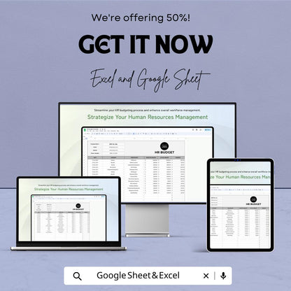 HR Budget Sheet | Excel & Google Sheets HR Budget Planner | Editable HR Expense Tracker | Business Financial Template
