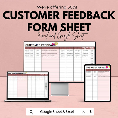 Customer Feedback Form Sheet | Excel & Google Sheet | Collect and.;lm  Analyze Feedback | 50% Off | Instant Download