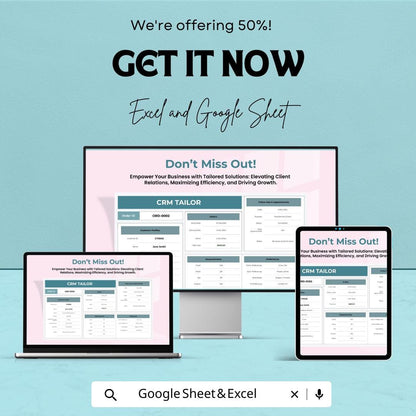 CRM Tailor Template | Excel & Google Sheets Client Management System | Tailoring Order Tracker | Custom CRM Spreadsheet