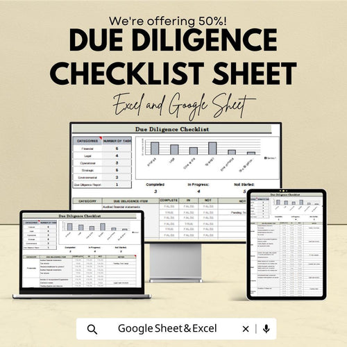 Due Diligence Checklist Template for Excel & Google Sheets - Business Task Management, Easy Tracking, Due Diligence Audit