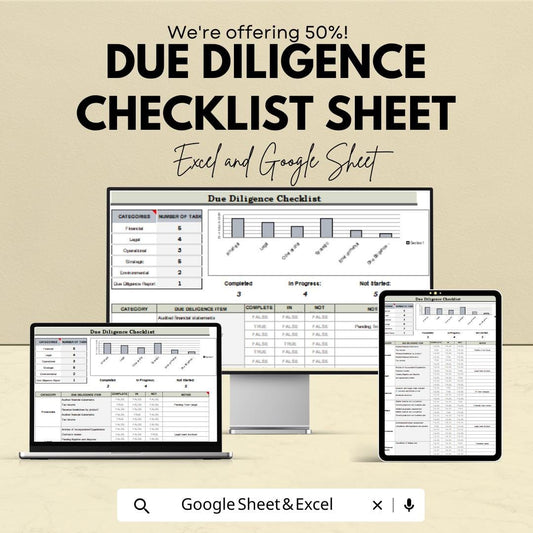 Due Diligence Checklist Template for Excel & Google Sheets - Business Task Management, Easy Tracking, Due Diligence Audit