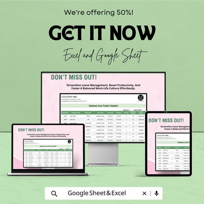 Employee Leave Tracker Template | HR Leave Management Spreadsheet | Excel & Google Sheets PTO Tracker | Staff Vacation and Sick Leave Log