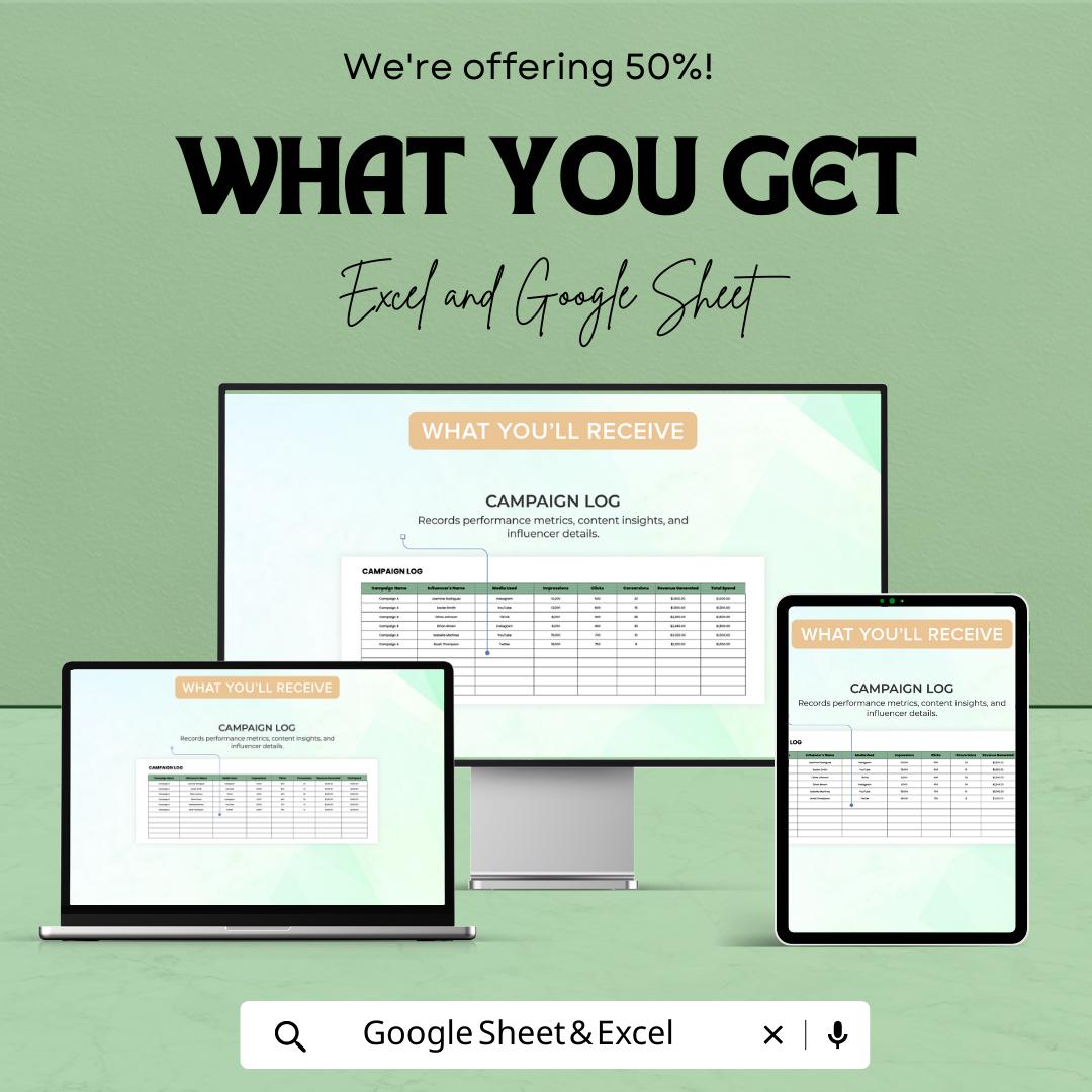 Startup Influencer Campaign ROI Tracker Template | Excel & Google Sheets | Influencer Marketing Analytics, Campaign Performance Tracker