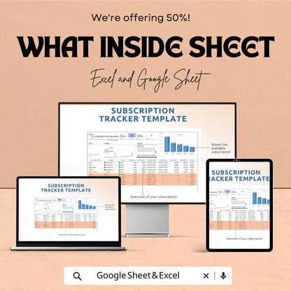 Subscription Tracker Sheet | Excel and Google Sheet | Subscription Management Template | Track Subscriptions & Costs | Budgeting Tool