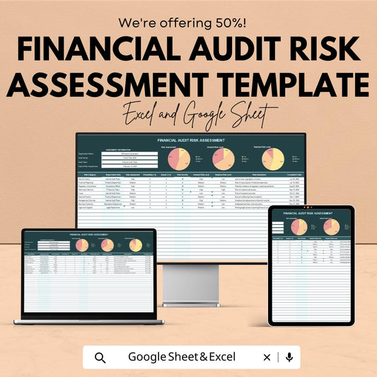 Financial Audit Risk Assessment Template | Audit Risk Matrix, Internal Control Evaluation, Compliance Review Sheet | Excel and Google Sheets
