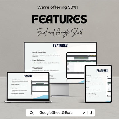 KPI Template | Excel & Google Sheets | Key Performance Indicator Dashboard, Business Metrics Tracker, Sales KPI Report Template