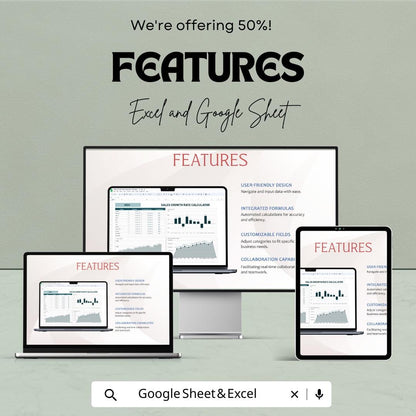 Sales Growth Rate Calculator Sheet | Excel and Google Sheets Template | Monthly & Yearly Sales Tracking | 50% OFF