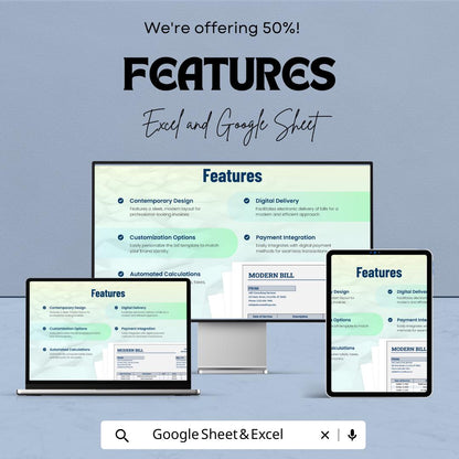 Modern Bill Sheet - Professional Invoice Template - Google Sheets - Easy Customization & Automated Calculations for Seamless Transactions
