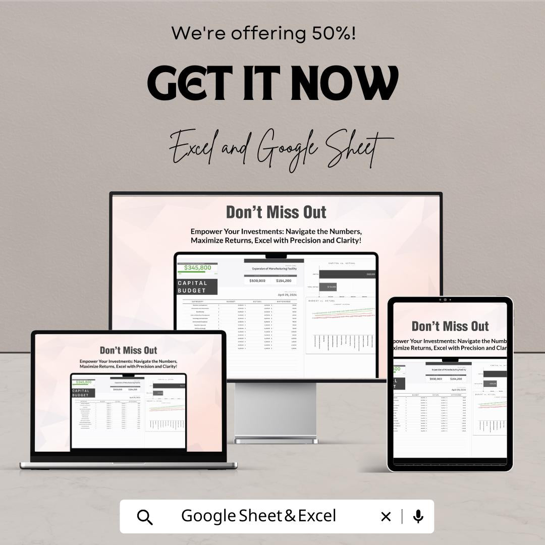 Finance Capital Budgeting Analysis Template | Capital Budget Planner | Investment Analysis Spreadsheet | Financial Planning Tool