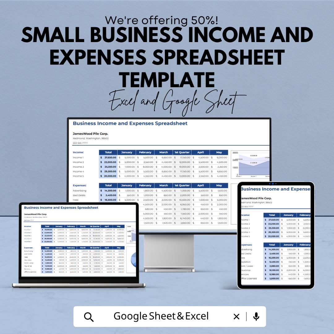 Small Business Income and Expenses Spreadsheet | Profit Loss Tracker Template | Business Budget Planner | Expense and Revenue Log