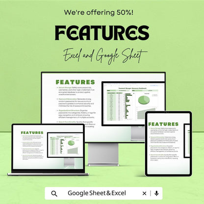Password Manager Dashboard Excel and Google Sheet | Track Account Usage, Security Status & Password Health | Customizable Template