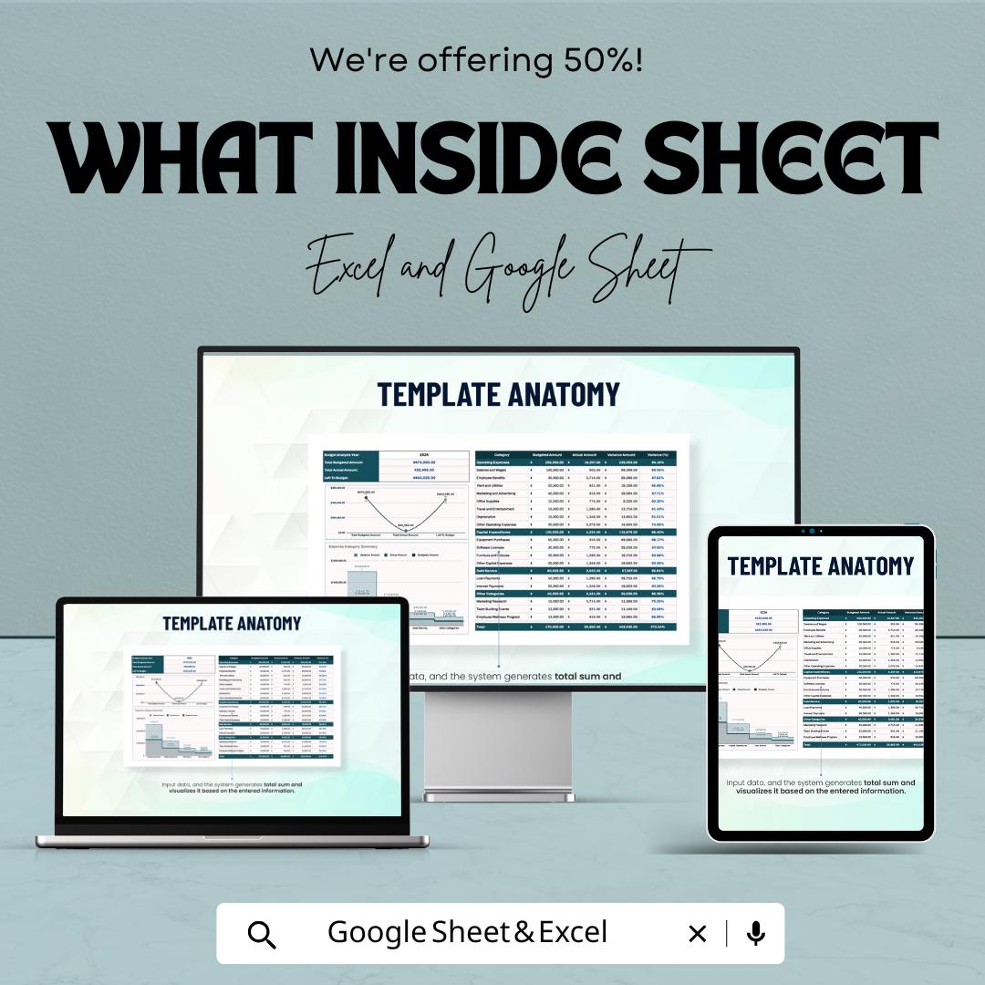 Finance Expense Analysis and Budgeting Sheet | Google Sheets Template for Financial Planning | Expense Tracking & Budget Comparison