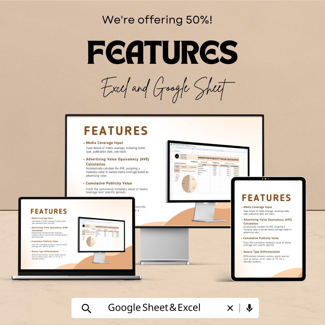 Marketing Publicity Value Calculator Template | Media Value Tracker | PR ROI Calculator | Campaign Performance Report