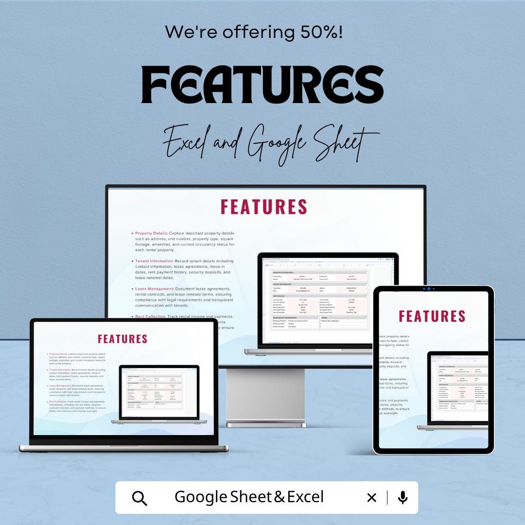 Printable Property Management Template | Rental Property Tracker Spreadsheet | Landlord Management Sheet | Excel & Google Sheets |