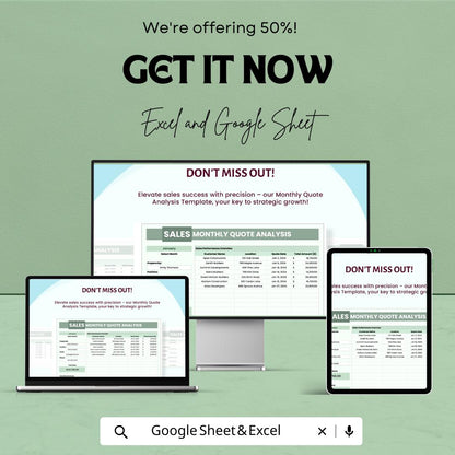 Sales Monthly Quote Analysis Template | Sales Tracker Dashboard | Quote Management | Monthly Report Sheet for Business