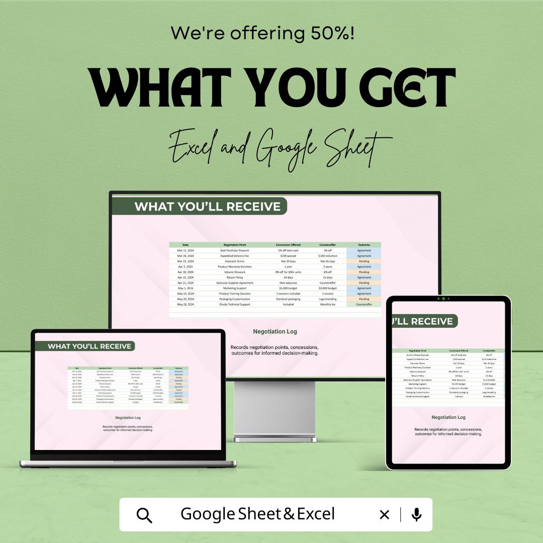 Sales Negotiation Points and Concessions Log Template | Negotiation Tracker | Deal Concessions Log | Sales Management Tool