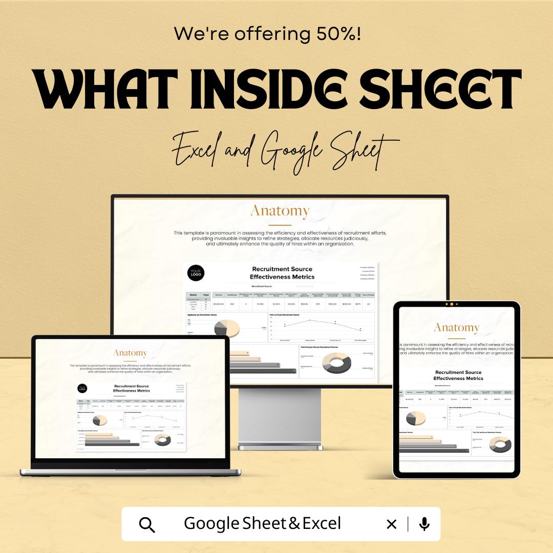 Recruitment Source Effectiveness Metrics HR Template | Hiring Source Analysis Tool | Recruitment KPI Dashboard | Excel & Google Sheets