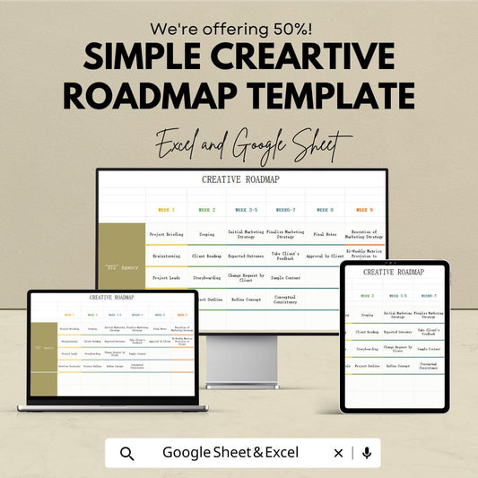 Simple Creative Roadmap Template | Excel & Google Sheets | Project Timeline Planner | Marketing Workflow Tracker | Digital Download