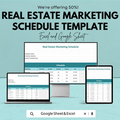 Real Estate Marketing Schedule Template | Realtor Marketing Planner | Property Listing Tracker | Campaign Planner Sheet