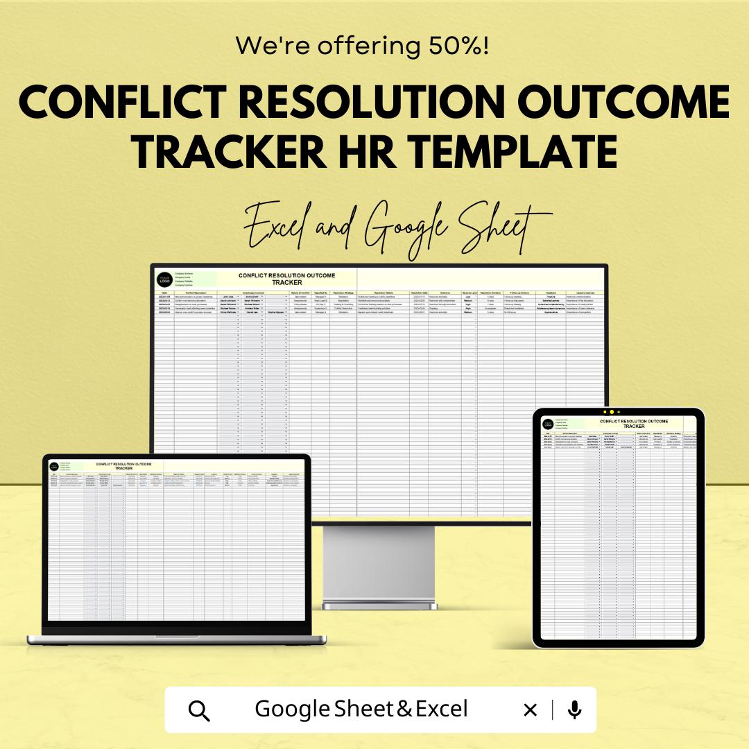 Conflict Resolution Outcome Tracker HR Template | Excel and Google Sheets HR Case Log | Employee Incident & Dispute Tracking Spreadsheet