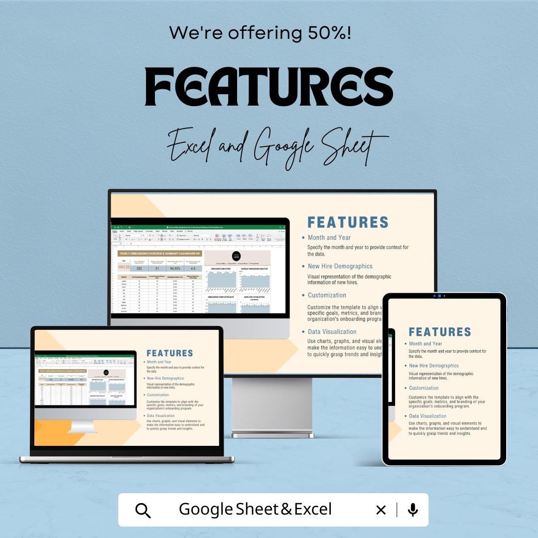Yearly Onboarding Overview & Summary Dashboard HR Template | Employee Onboarding Tracker | HR Analytics Excel and Google Sheets