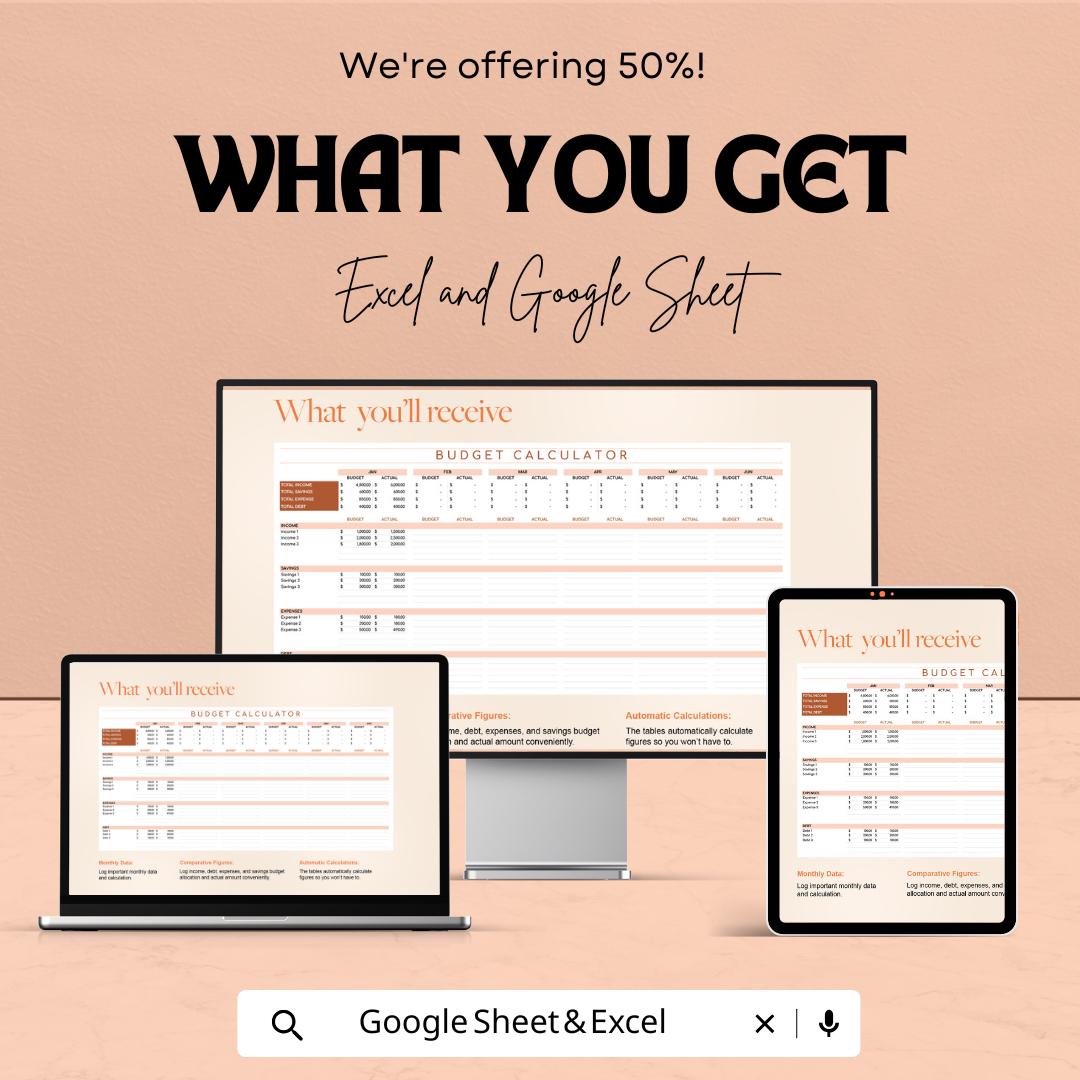 Budget Calculator Sheet for Personal and Family Finances | Excel & Google Sheets Template