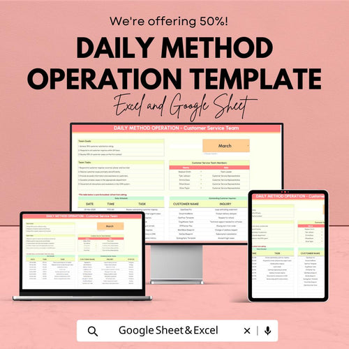 Daily Method Operation Template, Daily Operations Planner, Task and Schedule Tracker, Team Workflow Sheet, Excel & Google Sheets