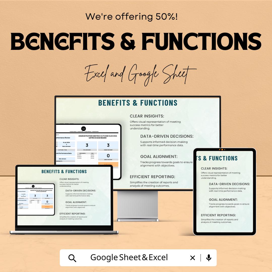 Administration Meeting Outcome Success Metrics Dashboard – Excel & Google Sheets Template for Meeting Tracking