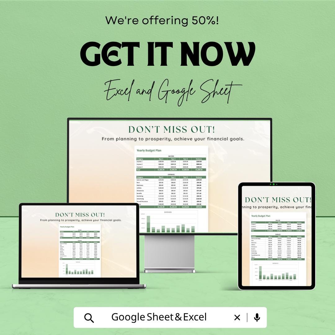 Yearly Budget Plan Template | Annual Budget Spreadsheet | Personal Finance Tracker | Excel & Google Sheets | Yearly Expense Planner
