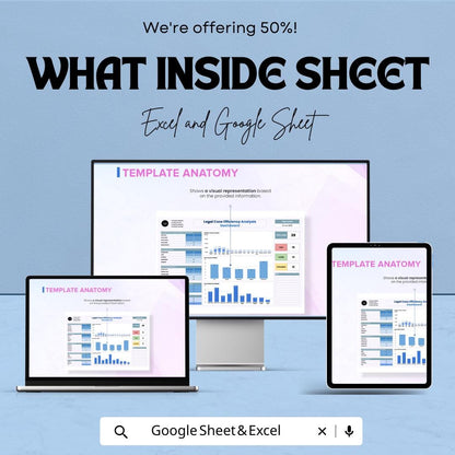 Legal Case Efficiency Analysis Dashboard - Google Sheet for Legal Case Tracking & Performance Metrics - Streamline Legal Operations
