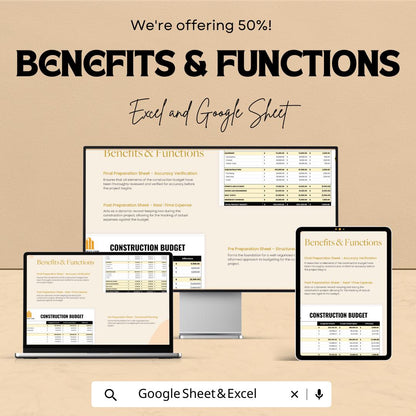Construction Budget Spreadsheet, Project Cost Tracker, Builder Budget Template, Contractor Expense Sheet, Excel & Google Sheets Budget