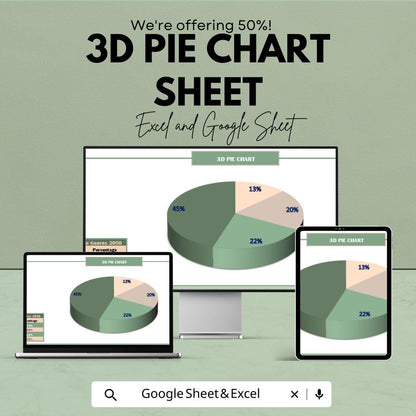 3D Pie Chart Sheet – Excel & Google Sheets Template | Customizable Data Visualization | 50% Off