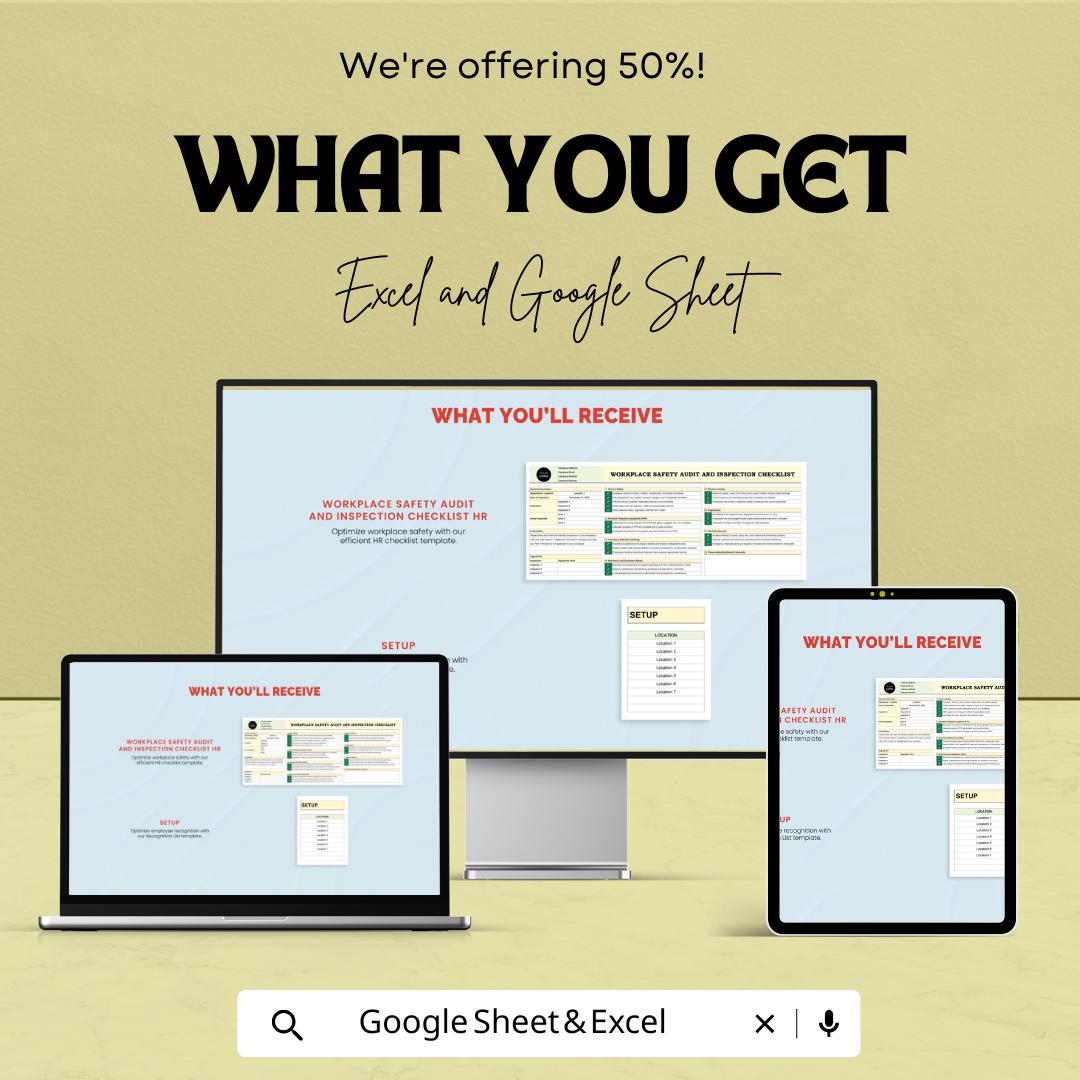 Workplace Safety Audit and Inspection Checklist HR Sheet | Google Sheet Template | Safety Management | Workplace Compliance |