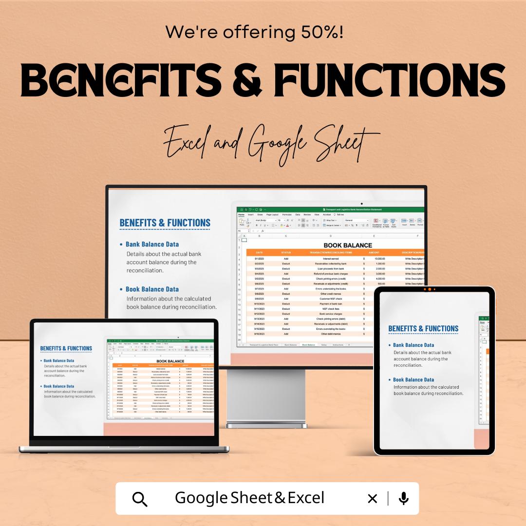 Transport and Logistics Bank Reconciliation Statement | Excel and Google Sheet Template | Financial Tracker | Digital Download