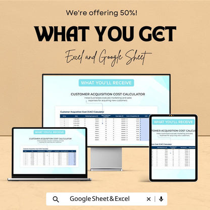 Startup Customer Acquisition Cost CAC Calculator Template | Marketing ROI Spreadsheet | Excel & Google Sheets CAC Analysis