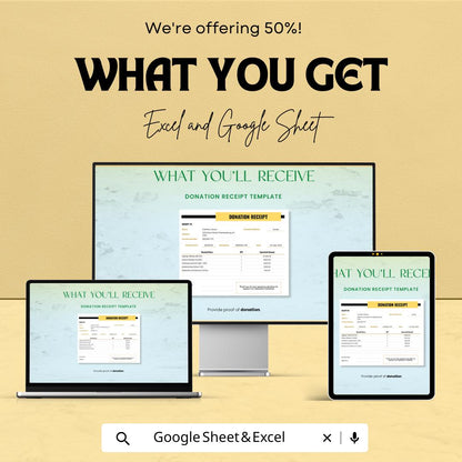 Donation Receipt Template Sheet | Excel & Google Sheet | Tax-Deductible Donation Tracker | Customizable Donation Receipt