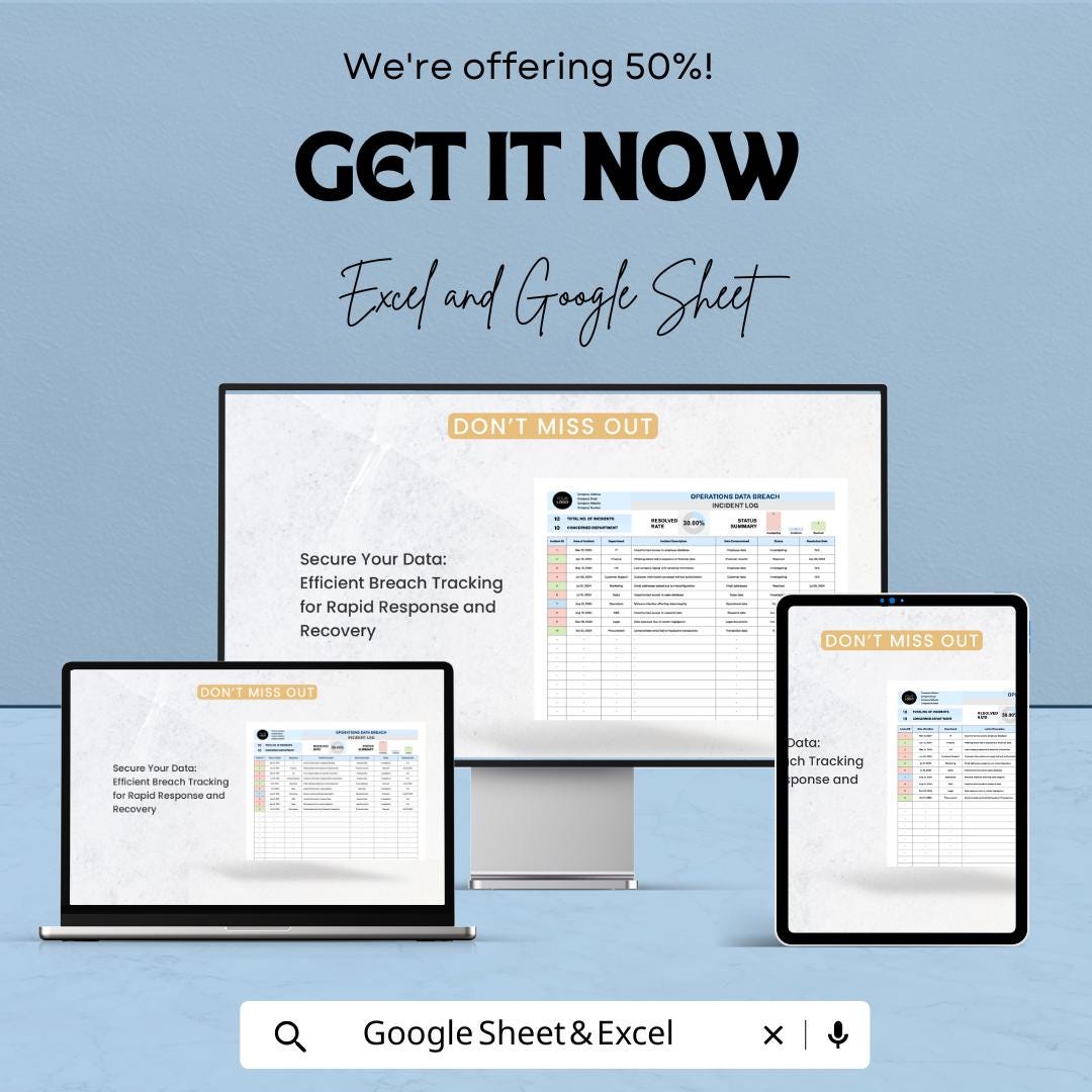 Operations Data Breach Incident Log Template, Security Incident Tracker, Data Breach Register, Compliance Log Spreadsheet