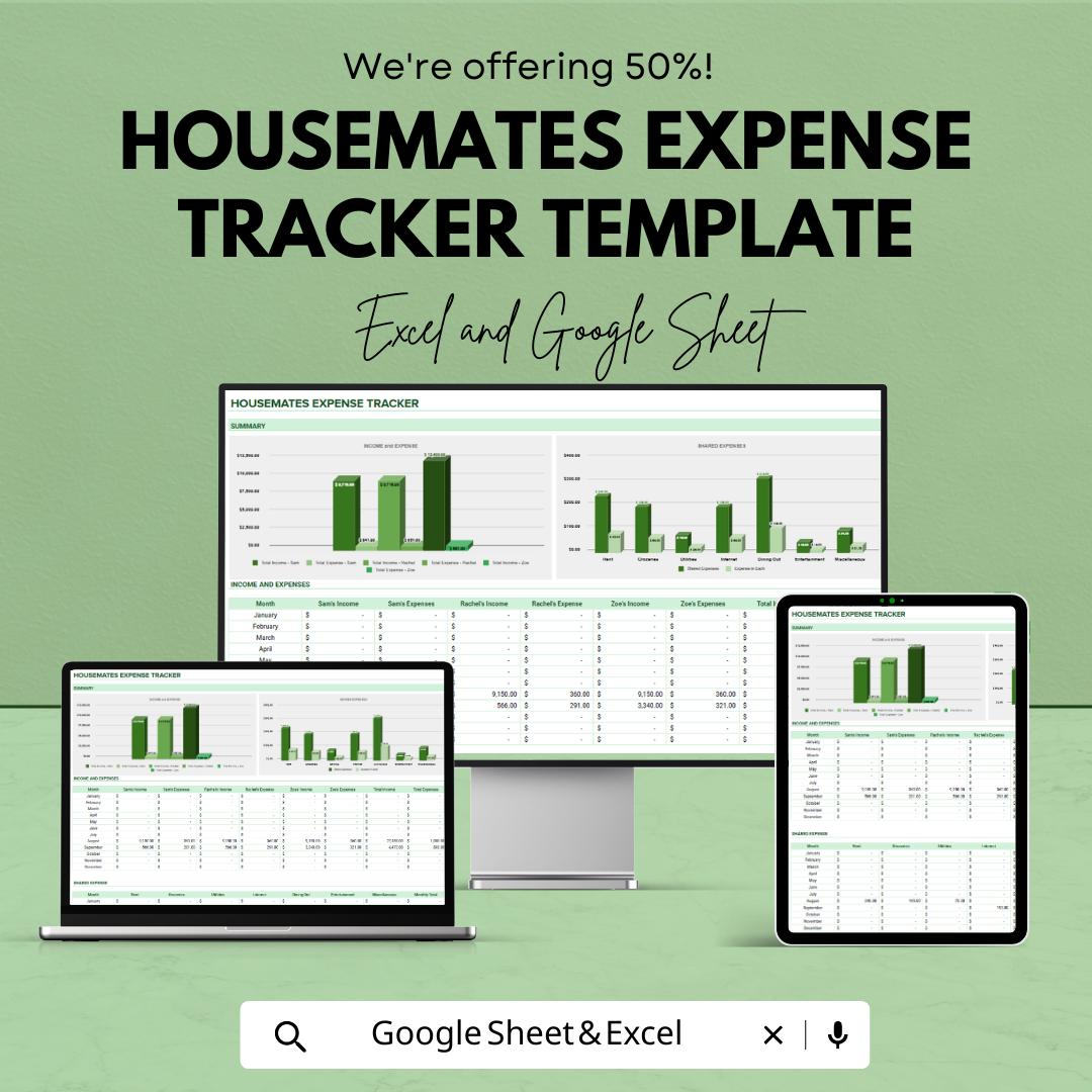 Housemates Expense Tracker Template, Roommate Budget Spreadsheet, Shared Expenses Splitter, Monthly Household Budget, Excel Google Sheets