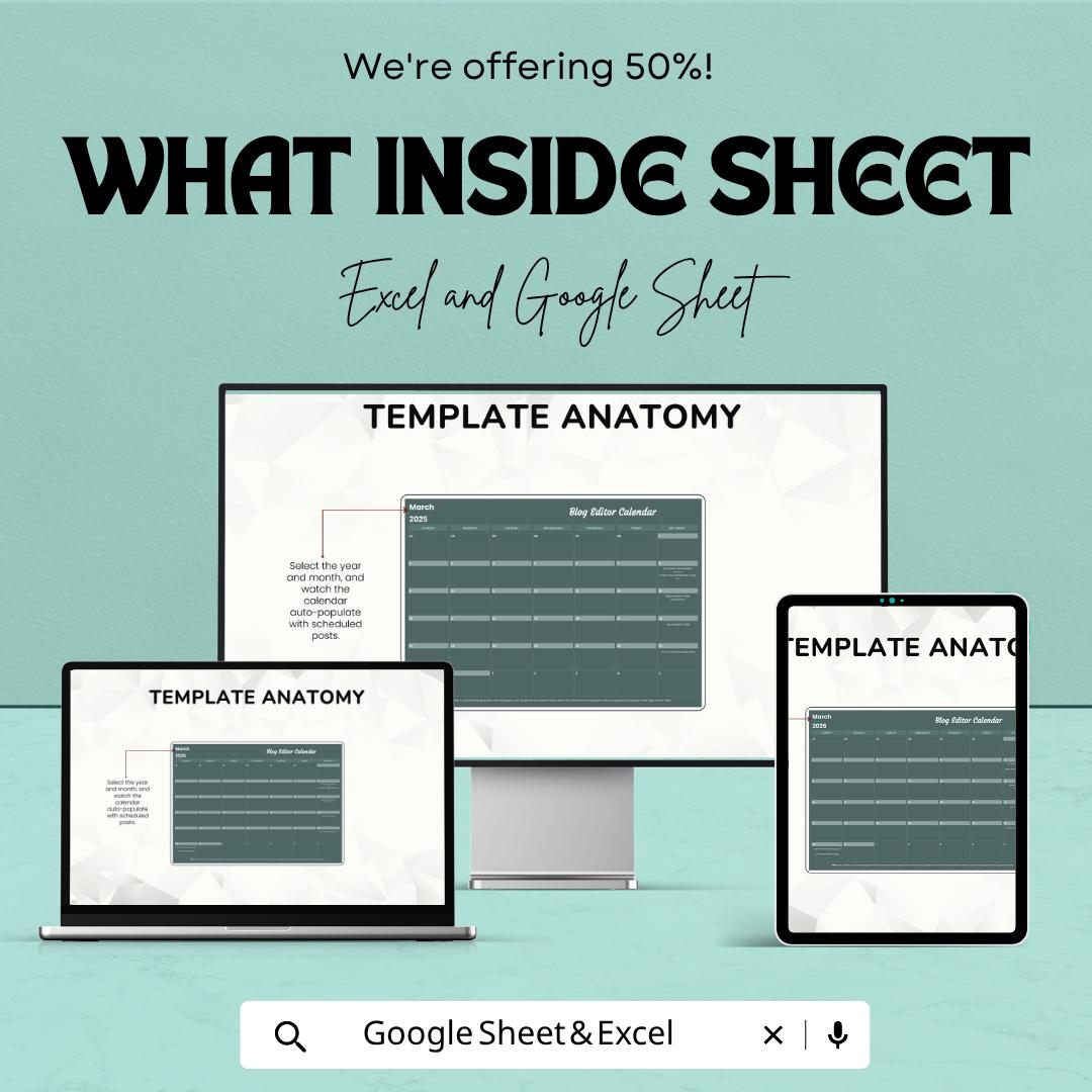 Blog Content Calendar Template | Editorial Calendar Spreadsheet | Content Planning Template | Blog and Social Media Planner