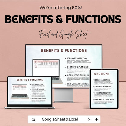 Content Planner Template | Social Media Content Calendar | Blog Planner Spreadsheet | Content Strategy Planner | Marketing Planner