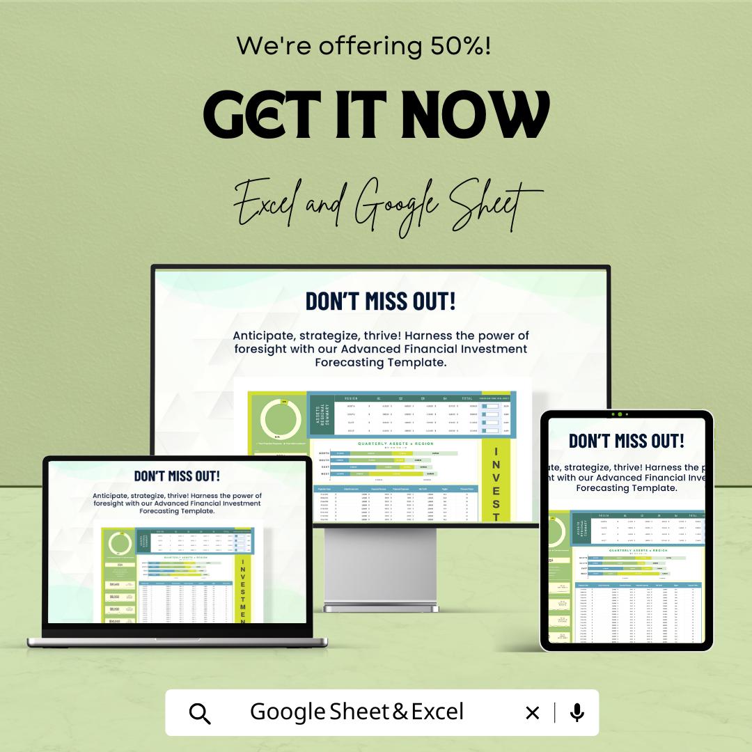 Advanced Financial Investment Forecasting Template | Business Budget Planner | Financial Projection Dashboard | Excel & Google Sheets