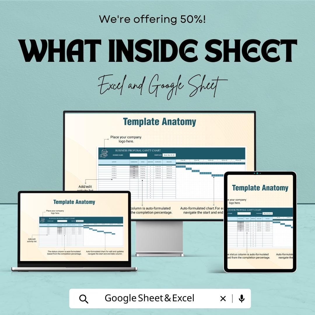 Business Proposal Gantt Chart Template | Excel & Google Sheets Project Timeline Planner | Editable Proposal Schedule Tracker