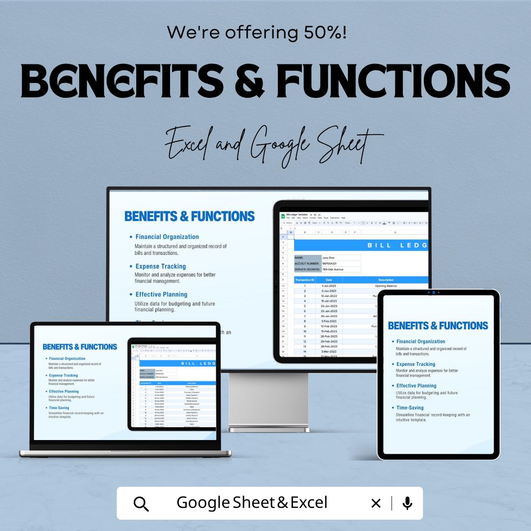 Bill Ledger Template | Expense Tracker Spreadsheet | Financial Record Keeper | Excel & Google Sheets Budget Template | Accounting Ledger