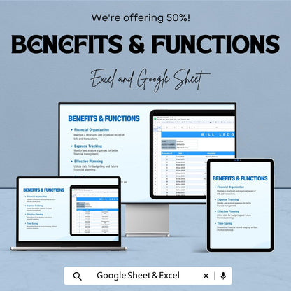 Bill Ledger Template | Expense Tracker Spreadsheet | Financial Record Keeper | Excel & Google Sheets Budget Template | Accounting Ledger