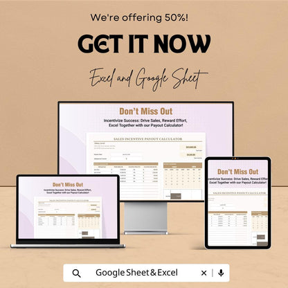 Sales Incentive Payout Calculator Template | Commission Calculator Spreadsheet | Sales Bonus Tracker | Excel & Google Sheets