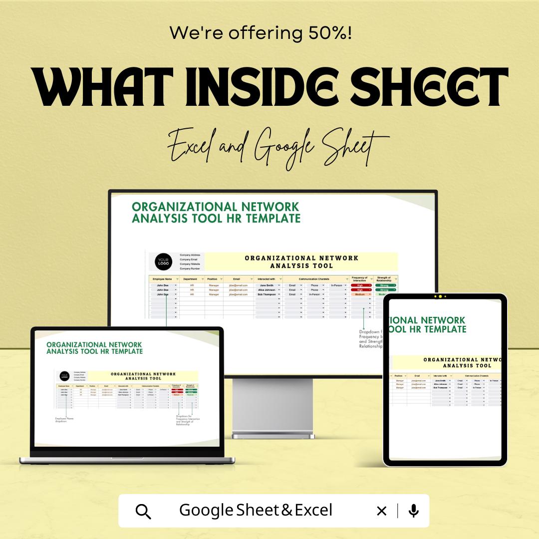 Organizational Network Analysis Tool HR Template | Employee Relationship Mapping | Excel & Google Sheets HR Analytics Spreadsheet