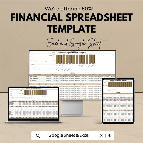 Financial Spreadsheet Template | Budget & Expense Tracker | Income Expense Spreadsheet | Monthly Finance Dashboard