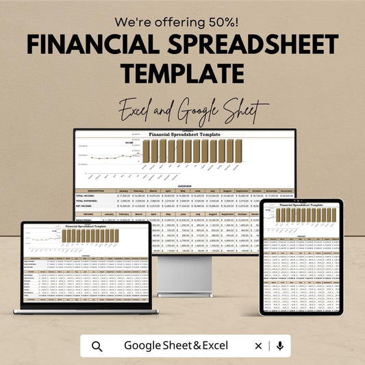 Financial Spreadsheet Template | Budget & Expense Tracker | Income Expense Spreadsheet | Monthly Finance Dashboard